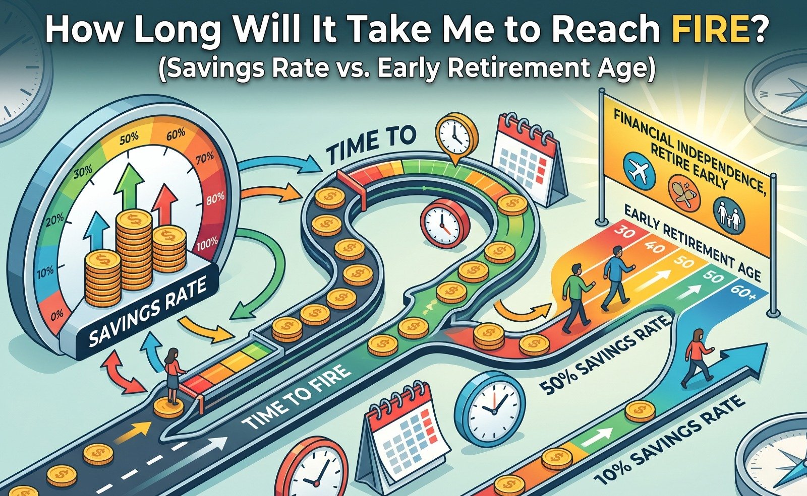 How Long Will It Take Me to Reach FIRE? (Savings Rate vs. Early Retirement Age)